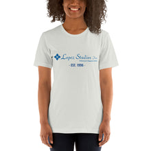 Load image into Gallery viewer, SHORT SLEEVE UNISEX T SHIRT- Lopez Studios, Inc. (established) Blue Logo
