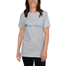 Load image into Gallery viewer, SHORT SLEEVE UNISEX T SHIRT- Lopez Studios, Inc. (Blue Logo)
