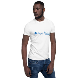 SHORT SLEEVE UNISEX T SHIRT- Lopez Studios, Inc. (Blue Logo)