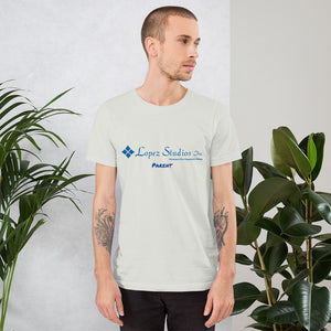 SHORT SLEEVE UNISEX T SHIRT- Lopez Studios, Inc. (parent) Blue Logo