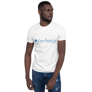 SHORT SLEEVE UNISEX T SHIRT- Lopez Studios, Inc. (Blue Logo)