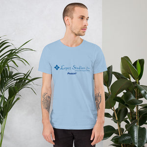 SHORT SLEEVE UNISEX T SHIRT- Lopez Studios, Inc. (parent) Blue Logo