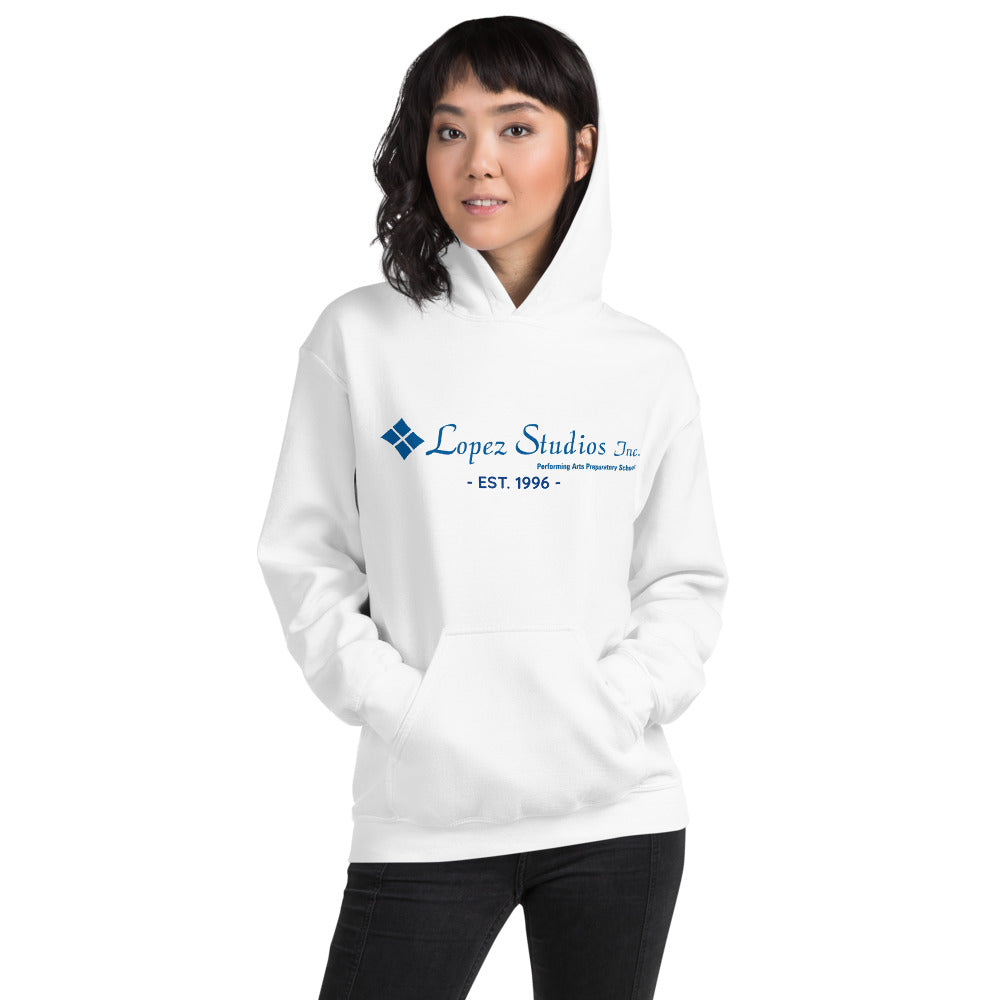 UNISEX HOODIE- Lopez Studios, Inc. (established) Blue Logo